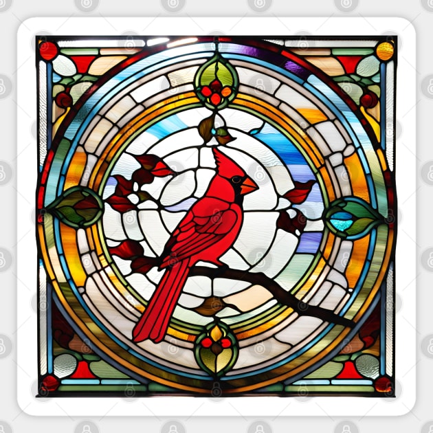Cardinal on a Branch Stained Glass Sticker by Xie
